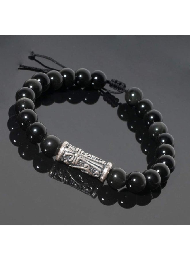 J&C Handmade 8mm Rainbow Black Obsidian Healing Stones Bracelets, S925 Sterling Silver Beads Bracelets for Women/Men., Stone - Image 5