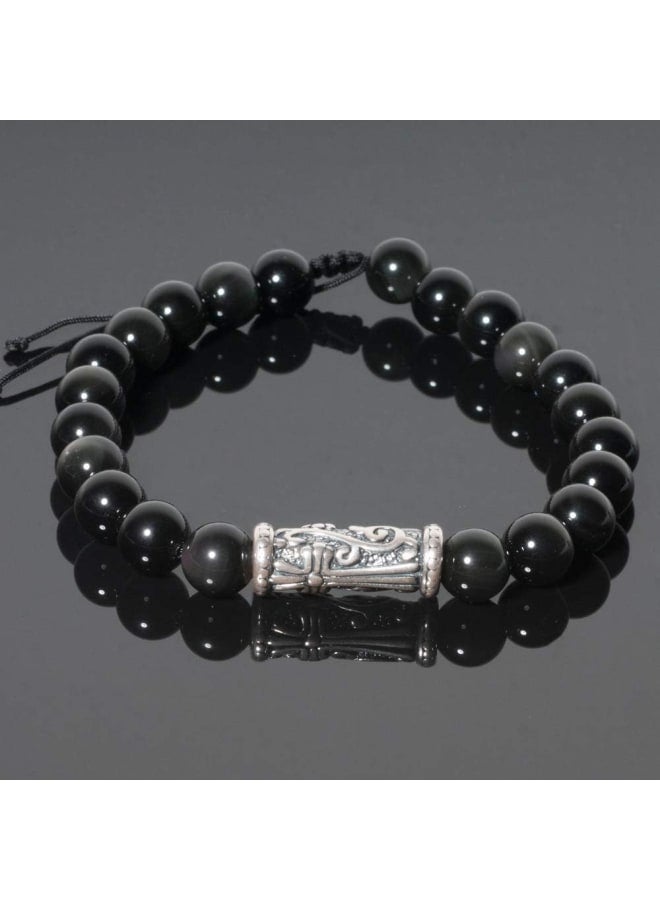 J&C Handmade 8mm Rainbow Black Obsidian Healing Stones Bracelets, S925 Sterling Silver Beads Bracelets for Women/Men., Stone - Image 2