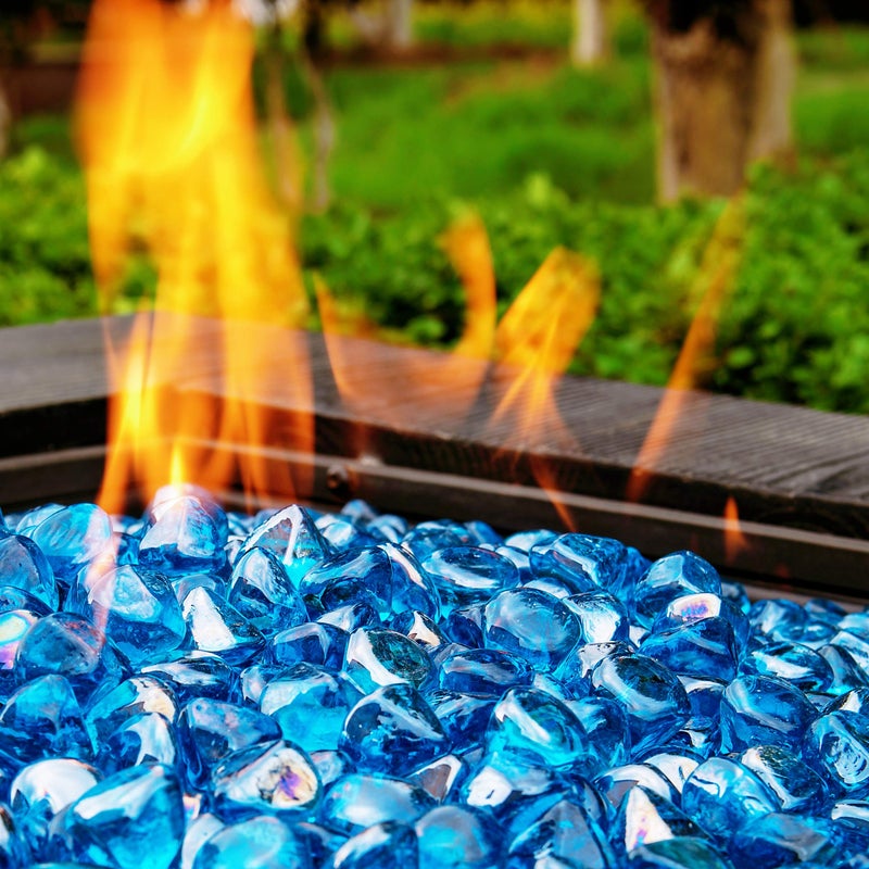 Chilli Cosmos Fire Glass Diamond 1 Inch Fire Pit Glass Rocks for Propane or Gas Fire Pit ï¼ˆ10 Pounds Margarita Azura Blue ï¼‰ Gift Package
