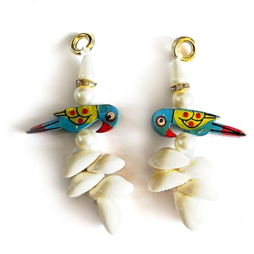 Adikala Kaudi Shells and Wooden Parrot Tassels for Saree Pallu, Designer Dress, Lehenga, Suits, Blouses, Bags, DIY Art and Craft (10, Blue) - Image 2