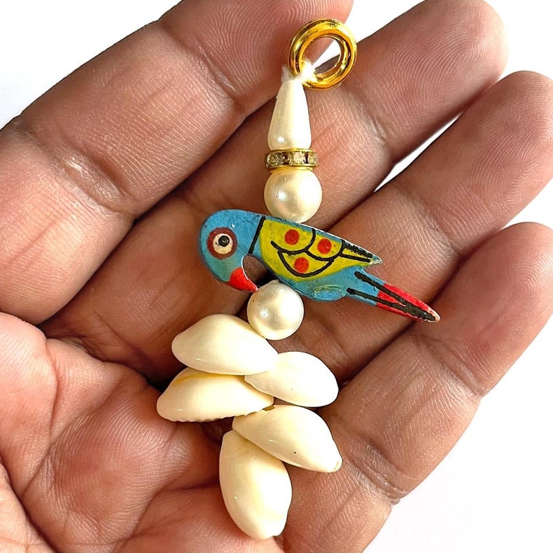Adikala Kaudi Shells and Wooden Parrot Tassels for Saree Pallu, Designer Dress, Lehenga, Suits, Blouses, Bags, DIY Art and Craft (10, Blue) - Image 5