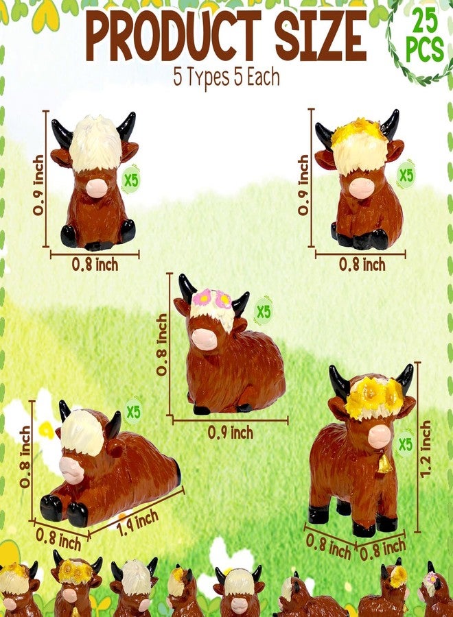 Exasinine 25 Pcs Mini Highland Cow Figurines 5 Style Mini Cow Figurines Miniature Resin Sculpture Ornament for Cake Decorations Garden Micro Landscape Party Tabletop Decor - Image 3