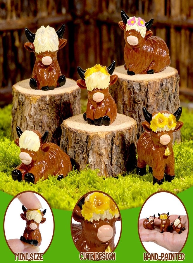 Exasinine 25 Pcs Mini Highland Cow Figurines 5 Style Mini Cow Figurines Miniature Resin Sculpture Ornament for Cake Decorations Garden Micro Landscape Party Tabletop Decor - Image 2