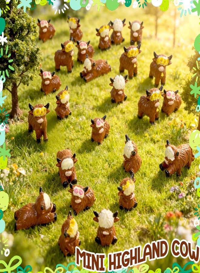 Exasinine 25 Pcs Mini Highland Cow Figurines 5 Style Mini Cow Figurines Miniature Resin Sculpture Ornament for Cake Decorations Garden Micro Landscape Party Tabletop Decor - Image 4