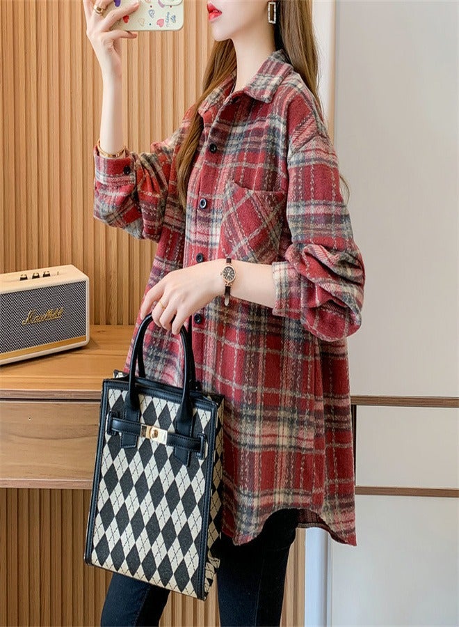 Women's Plaid Button Down Multicolor Wool Shirt - Image 1