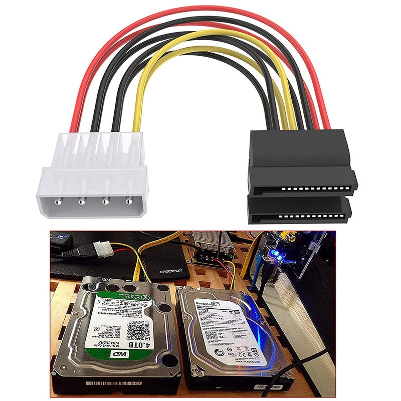 CABLESETC SATA Power Cable Splitter Molex 4pin Male to Serial ATA 15pin x 2 Female Y Cables 15CM,Yellow - Image 3