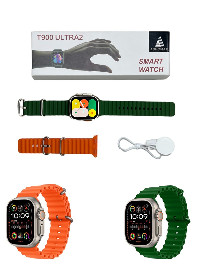 adhomax New T900 Ultra 2 smart watch Elegant Design 2.2" NFC, infinite display, Fitness Tracker, Heart Rate, Bluetooth, Wireless Charging, works with IOS and android, for men and women - Image 1