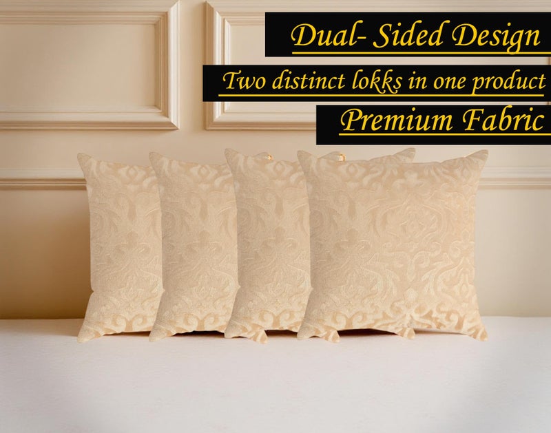 STARNSTYLE Velvet Decorative Cushion Cover 24x24 Inch - Set of 3, Soft Solid Damask Square Throw Pillow Covers for Sofa, Living Room or Home Decor - 60x60 cm Beige - Image 3