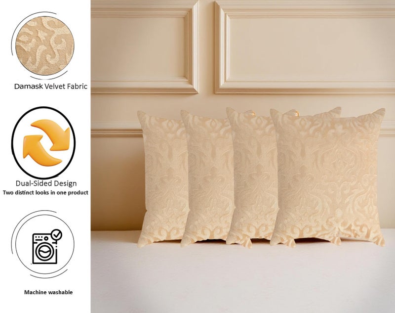 STARNSTYLE Velvet Decorative Cushion Cover 24x24 Inch - Set of 3, Soft Solid Damask Square Throw Pillow Covers for Sofa, Living Room or Home Decor - 60x60 cm Beige - Image 2