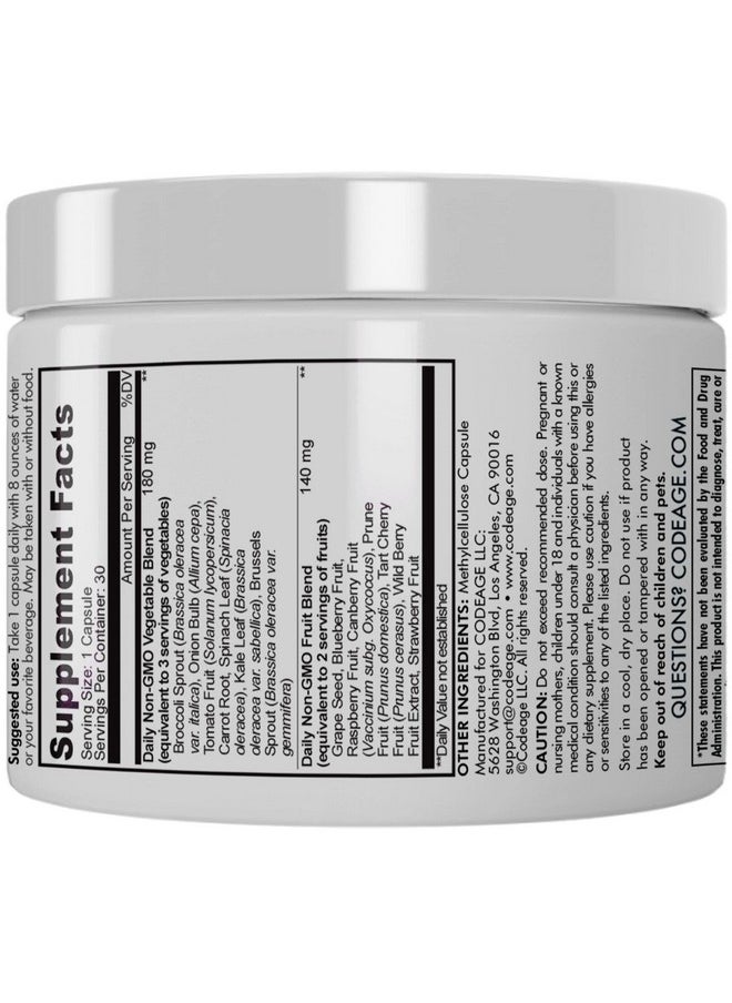 Codeage 5 Servings Of Fruits & Veggies Equivalent In 1 Single Capsule Whole Food Nongmo 15 Greens & Fruits Allinone Pill Eat Vegetables For Wellness Vegan Vitamins Supplement 30 Ct  - Image 4