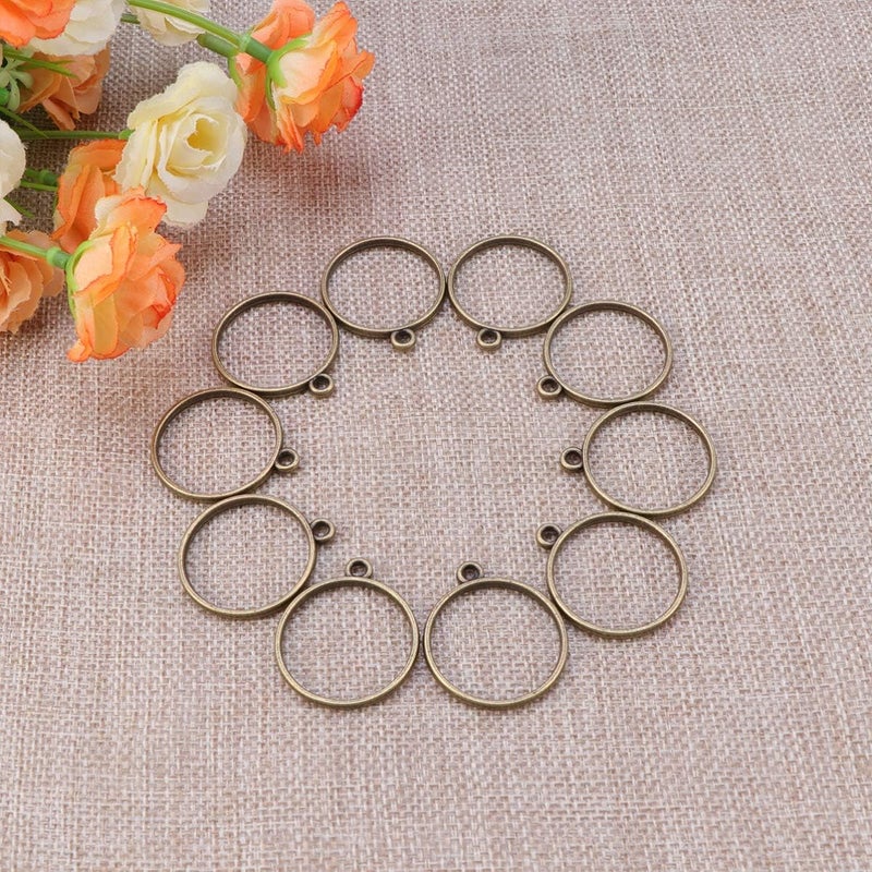klarako 30pcs Open Back Bezel Pendants Round Shape Frame Pendant Open Back Frame with Loop for DIY Jewelry Making Bronze Silver KC Gold - Image 4