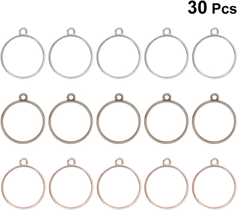 klarako 30pcs Open Back Bezel Pendants Round Shape Frame Pendant Open Back Frame with Loop for DIY Jewelry Making Bronze Silver KC Gold - Image 2