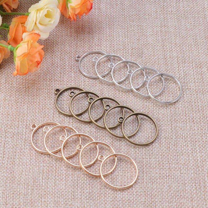 klarako 30pcs Open Back Bezel Pendants Round Shape Frame Pendant Open Back Frame with Loop for DIY Jewelry Making Bronze Silver KC Gold - Image 5