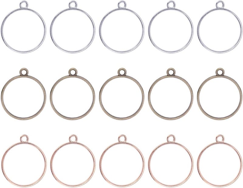 klarako 30pcs Open Back Bezel Pendants Round Shape Frame Pendant Open Back Frame with Loop for DIY Jewelry Making Bronze Silver KC Gold - Image 1