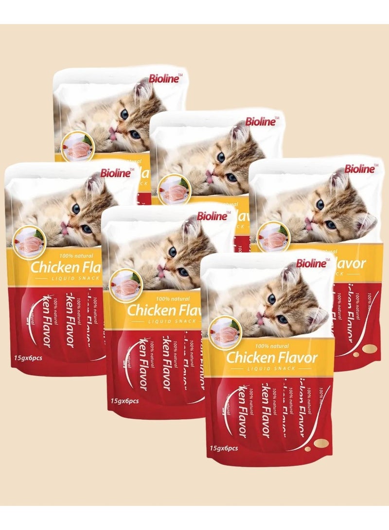بايولاين مكافآت القطط من بيولاين بنكهة الدجاج (عبوة من 6 قطع)