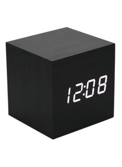 EVEREEN Square Digital LED Alarm Clock Wood Retro Glow Clock Desktop Table Decor Voice Control Snooze Function Desk Clock (Black)  - Image 1