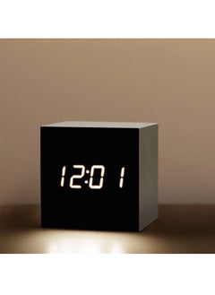 EVEREEN Square Digital LED Alarm Clock Wood Retro Glow Clock Desktop Table Decor Voice Control Snooze Function Desk Clock (Black)  - Image 3