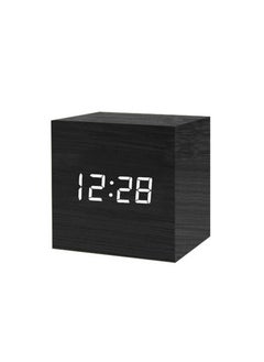 EVEREEN Square Digital LED Alarm Clock Wood Retro Glow Clock Desktop Table Decor Voice Control Snooze Function Desk Clock (Black)  - Image 4