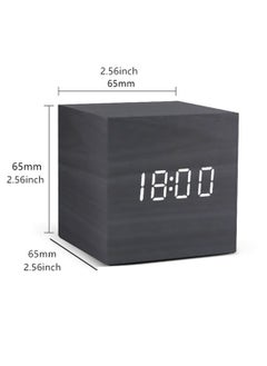 EVEREEN Square Digital LED Alarm Clock Wood Retro Glow Clock Desktop Table Decor Voice Control Snooze Function Desk Clock (Black)  - Image 5