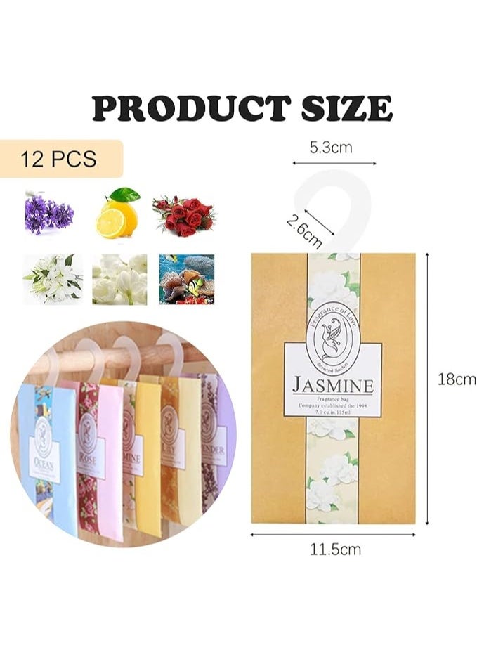 منعشات خزانة الملابس ، 12 حزمة أكياس كيس العطر مع كيس معلق ، العلاج بالعطر اللافندر الياسمين زهرة المحيط الليمون للدراج خزانات غرفة خزانة الملابس حمامات رف أحذية السيارة - Image 3