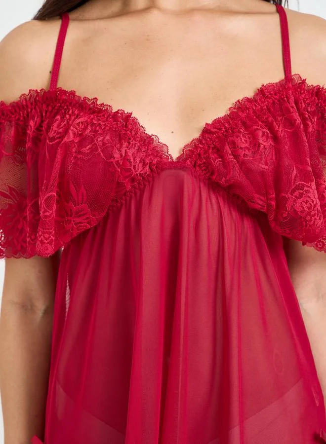تايك تو Burgundy Lace-Trim Slip