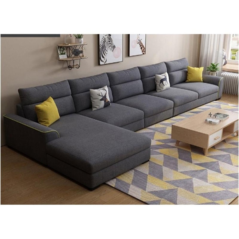 home house Corner sofa, suede wood and linen fabric - grey - Image 1