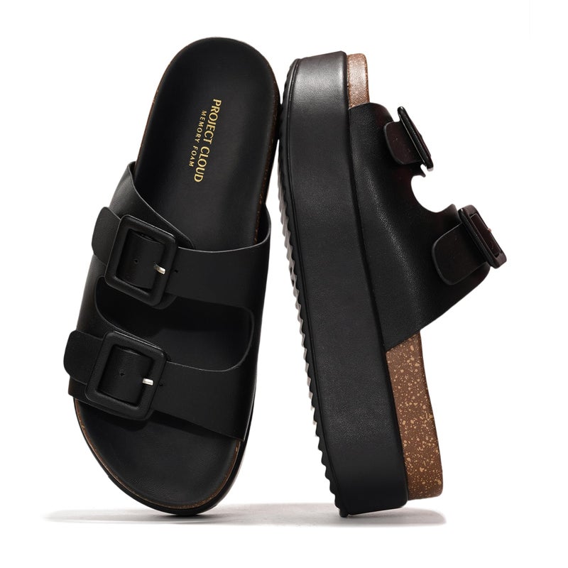 Project Cloud Platform Sandals Women - Plush & Soft Insole Wedge Slides for Women Footwear - Beach Essential Wedge Sandals for Women 2026 (Softy, BLK,8.5) - Image 1
