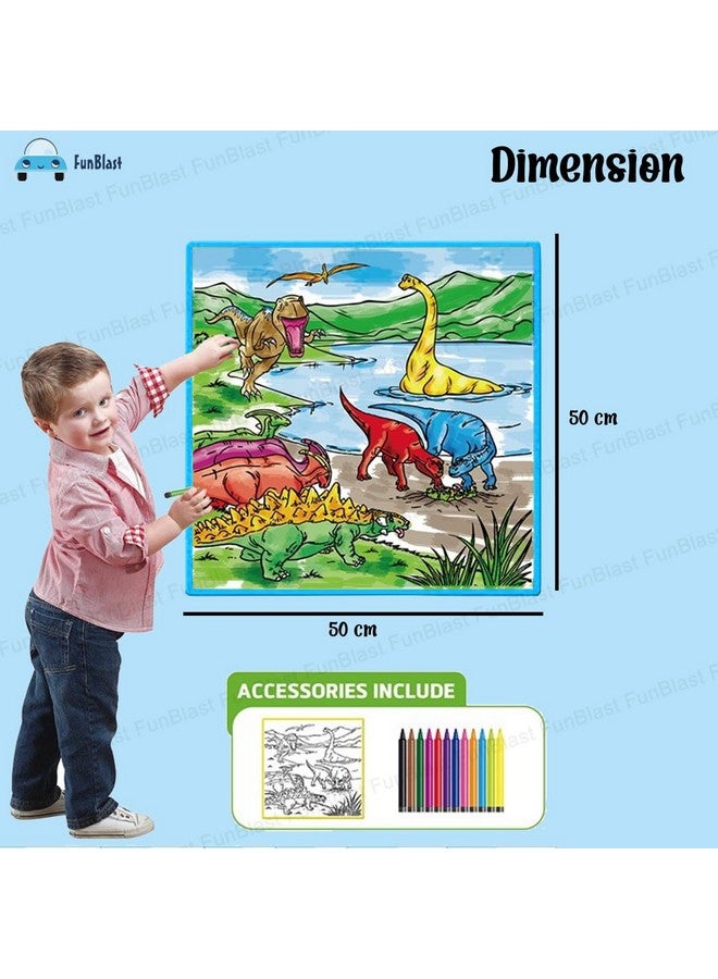 فنبلاست سجادة تلوين فن بلاست القابلة للغسل، سجادة تلوين ورسم ديناصورات للأطفال، سجادة رسم تخطيطي قابلة لإعادة الاستخدام وقابلة للغسل للأطفال، سجادة رسم خربشات للأطفال (50 × 50 سم) - Image 2