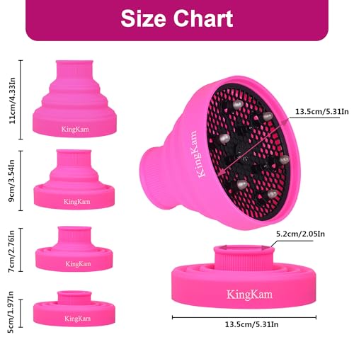 KingKam Collapsible Silicone Hair Dryer Diffuser - Travel and Easy Storage - Fit Most Hair Dryers with Nozzle Diameter D-1.575Inch to 1.968 Inch (4-5cm) - Pink - Image 5