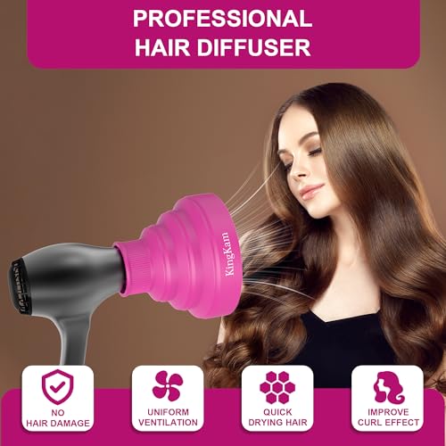KingKam Collapsible Silicone Hair Dryer Diffuser - Travel and Easy Storage - Fit Most Hair Dryers with Nozzle Diameter D-1.575Inch to 1.968 Inch (4-5cm) - Pink - Image 2