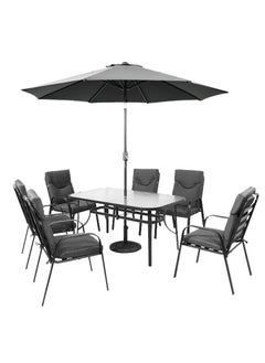 l'elefante Outdoor Glass Dining Table Set with 6 Patio Chairs & Umbrella (90x150 cm) – Heavy Duty Garden Furniture for Balcony, Terrace, Lawn, Backyard, Café & Restaurant Use | Weatherproof Outdoor Table & Chair Set  - Image 1