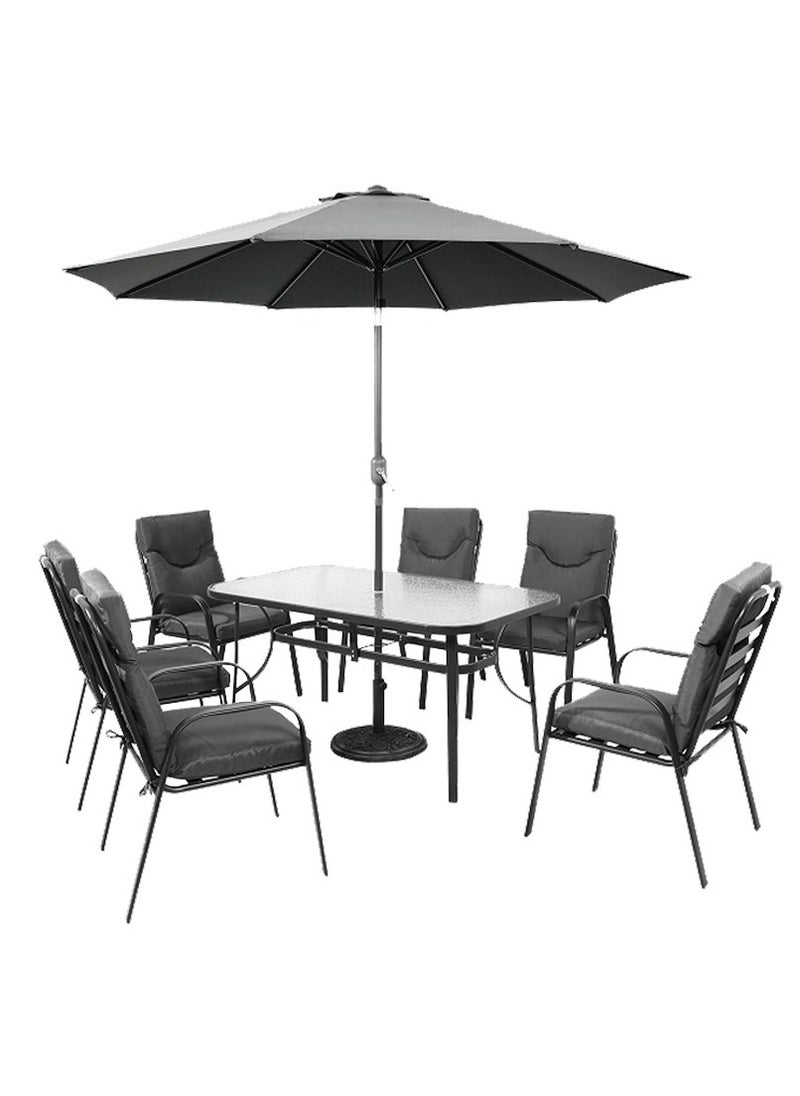 l'elefante Outdoor Glass Dining Table Set with 6 Patio Chairs & Umbrella (90x150 cm) – Heavy Duty Garden Furniture for Balcony, Terrace, Lawn, Backyard, Café & Restaurant Use | Weatherproof Outdoor Table & Chair Set  - Image 1