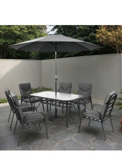 l'elefante Outdoor Glass Dining Table Set with 6 Patio Chairs & Umbrella (90x150 cm) – Heavy Duty Garden Furniture for Balcony, Terrace, Lawn, Backyard, Café & Restaurant Use | Weatherproof Outdoor Table & Chair Set  - Image 2