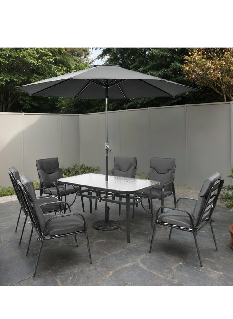 l'elefante Outdoor Glass Dining Table Set with 6 Patio Chairs & Umbrella (90x150 cm) – Heavy Duty Garden Furniture for Balcony, Terrace, Lawn, Backyard, Café & Restaurant Use | Weatherproof Outdoor Table & Chair Set  - Image 2