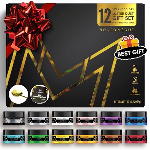 MONÉGASQUE Luster Dust Edible Glitter for Drinks 12 Pcs Set – Best Gift Idea for Bakers – Bakers Gift Set for Cake Decorations – Edible Glitter for Cakes & Cocktails – Cake Decorating Supplies - Image 1