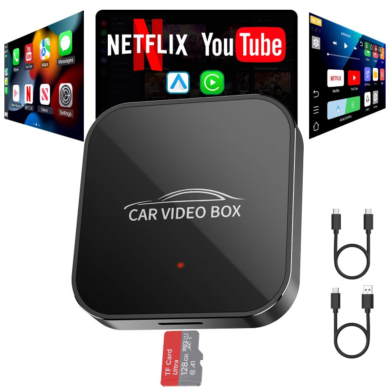 Rocketek Wireless Carplay & Android Auto Adapter Built in Netflix YouTube, 3-in-1 Car Play Ai Box Convert Wired to Wireless CarPlay,Upgraded Dual-Band WiFi, TF Card, Video Box for iPhone/Android, Plug & Play - Image 1