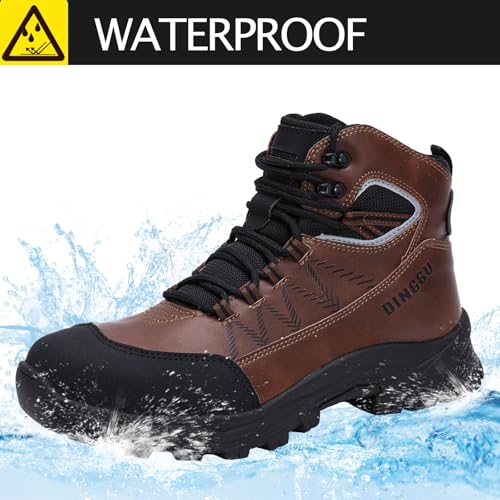 DINGGU Steel Toe Boots for Men Waterproof Safety Work Boots，Comfortable Mens Industrial & Construction Boots Brown 13 - Image 4