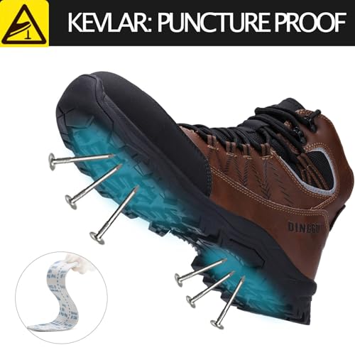 DINGGU Steel Toe Boots for Men Waterproof Safety Work Boots，Comfortable Mens Industrial & Construction Boots Brown 13 - Image 3