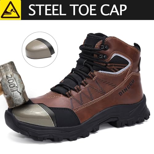 DINGGU Steel Toe Boots for Men Waterproof Safety Work Boots，Comfortable Mens Industrial & Construction Boots Brown 13 - Image 2
