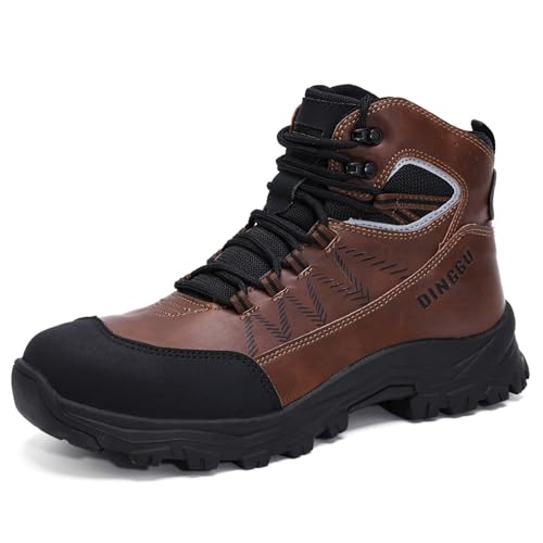 DINGGU Steel Toe Boots for Men Waterproof Safety Work Boots，Comfortable Mens Industrial & Construction Boots Brown 13 - Image 1