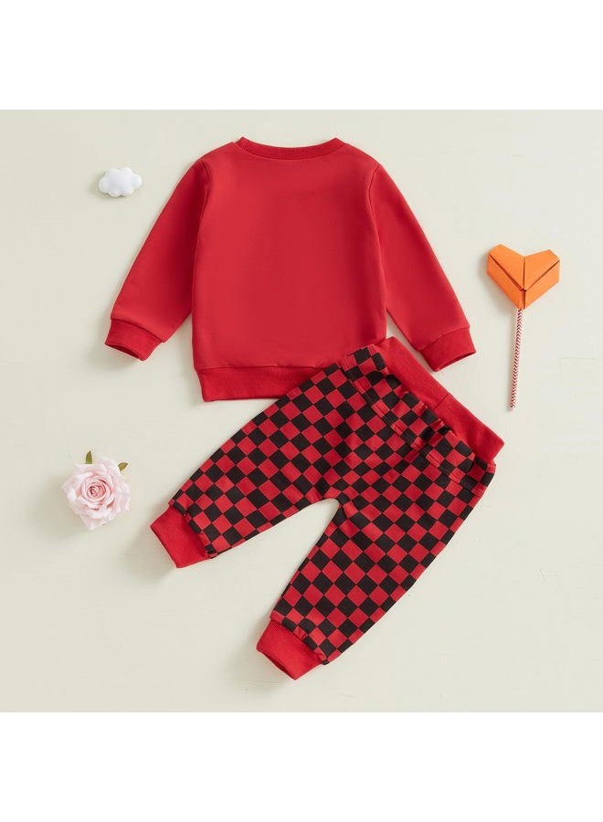 BeQeuewll Baby Boy Valentines Day Outfit Heart Lover Crusher Truck Valentine Sweatshirt Pants Set Toddler Boys Spring Outfits, Red, 6-12 Months - Image 3