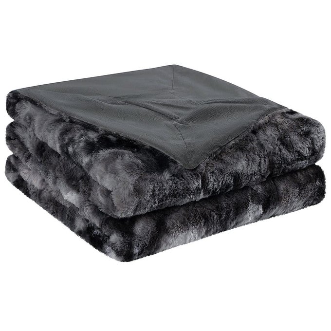 SOFT FAUX FUR BLANKET THROW SIZE REVERSIBLE TIEDYE LUXURY SHAGGY THROW BLANKET FOR SOFA COUCH AND BED PLUSH FLUFFY FLEECE BLANKETS AS GIFTS 50 X 60 INCH GUNMETAL
