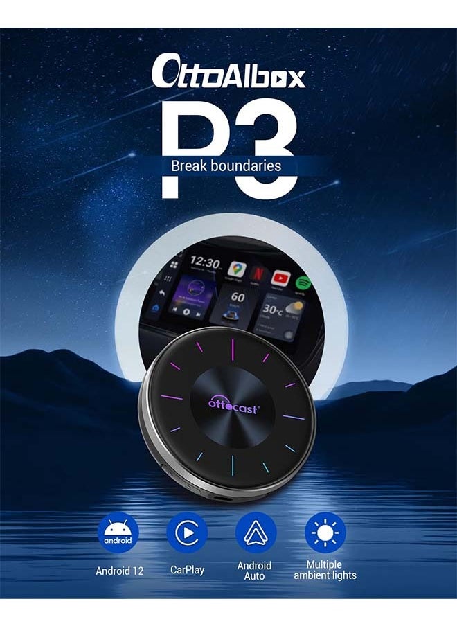 Ottocast - OTTOCAST P3 OttoAiBox - 2024 Android 12 CarPlay AI Box, Wireless CarPlay & Android Auto Adapter, 8GB+128GB, HDMI Output, GPS, Video Viewing YouTube, Netflix, Tiktok, etc - Image 1