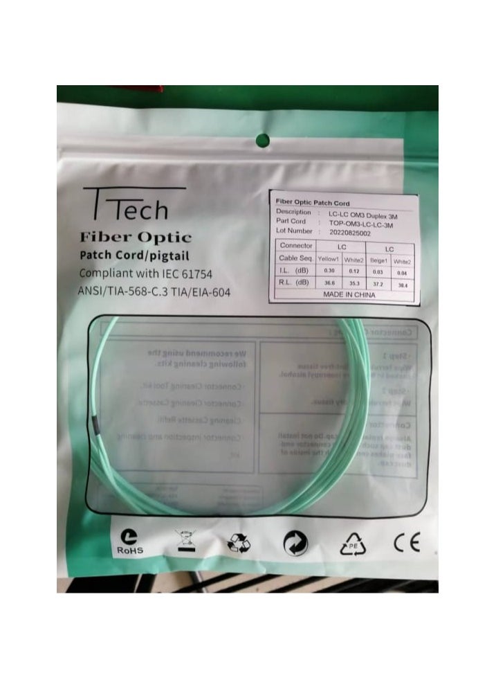 T Tech LC UPC/LC UPC Dual LSZH Fiber Patch Cable 2.0MM OM3 1M 10 PCs  - Image 5