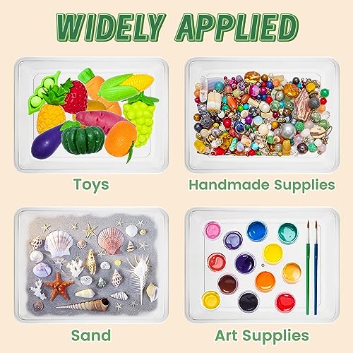 OJYUDD 10 Pcs Activity Plastic Art Trays,Stackable Craft Tray,Flat Storage Tray,Serving Organizer Tray for Kids,School,Home,Painting,Beads,DIY Projects,11 x 8.27 x 1.18 Inch(Clear) - Image 5