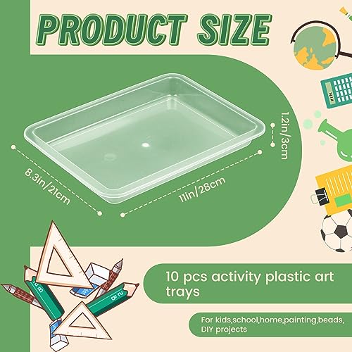 OJYUDD 10 Pcs Activity Plastic Art Trays,Stackable Craft Tray,Flat Storage Tray,Serving Organizer Tray for Kids,School,Home,Painting,Beads,DIY Projects,11 x 8.27 x 1.18 Inch(Clear) - Image 2