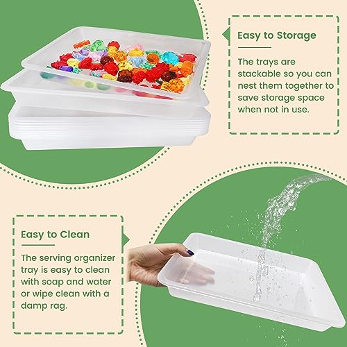 OJYUDD 10 Pcs Activity Plastic Art Trays,Stackable Craft Tray,Flat Storage Tray,Serving Organizer Tray for Kids,School,Home,Painting,Beads,DIY Projects,11 x 8.27 x 1.18 Inch(Clear) - Image 4