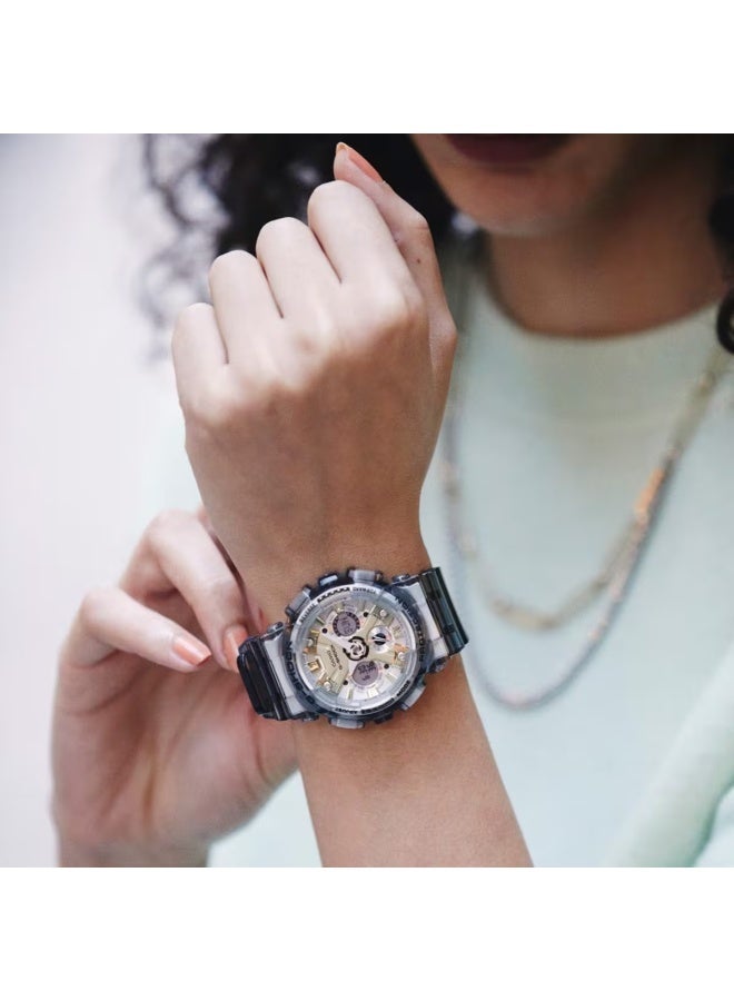 جي شوك Analog-Digital Women’s Watch GMA-S120GS-8A, 49mm Grey Transparent Resin Case & Strap, Shock-Resistant, LED Light, World Time, 200 m WR - Image 4