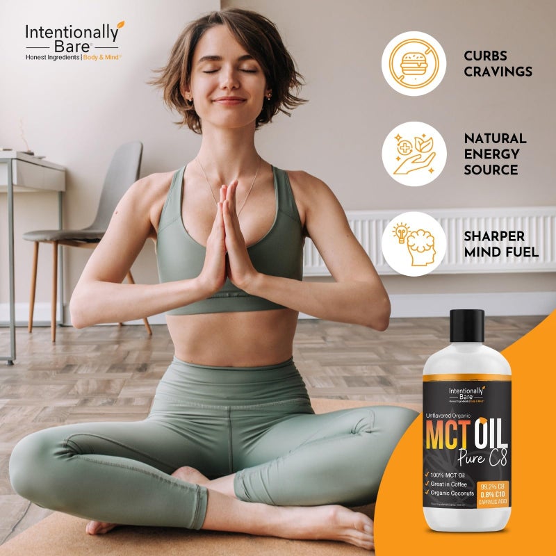 Intentionally Bare Pure C8 MCT Oil Organic - Brain Octane C8 MCT Oil for Clean Energy, Keto Paleo and Vegan Diet - Unflavored Brain Octane for Coffee, Shakes and Salads - Coconut MTC 16oz - Image 3