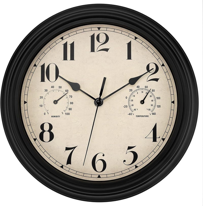 Foxtop Outdoor Wall Clock, Weather Resistant Outdoor Weather Resistant Thermometer Hygrometer, Garden Wall Clock, Non-Ticking, Silent - Image 1